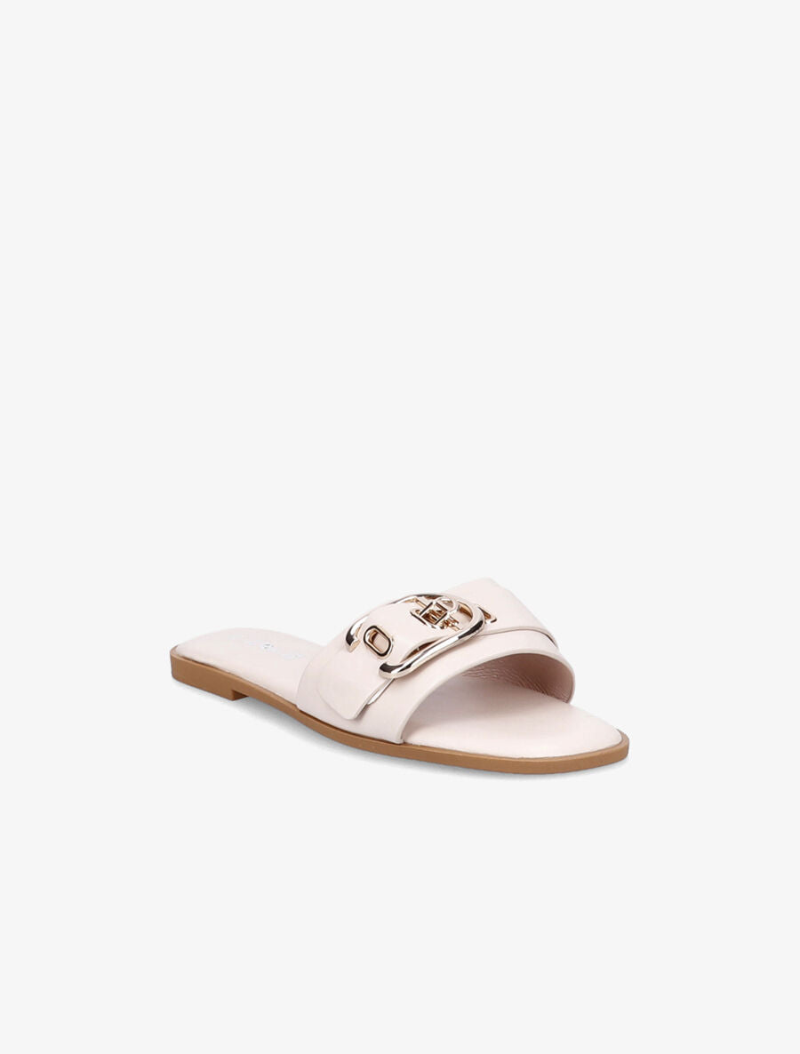 Mules plates à boucles métalliques stylisées - Beige - 2