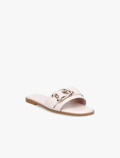 Mules plates à boucles métalliques stylisées - Beige - 2