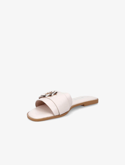 Mules plates à boucles métalliques stylisées - Beige - 3