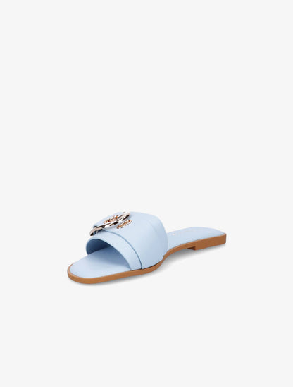 Mules plates à boucles métalliques stylisées - Bleu ciel - 3
