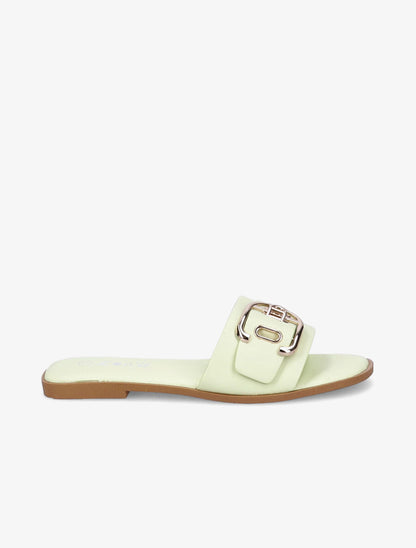 Mules plates à boucles métalliques stylisées - Vert pâle - 1