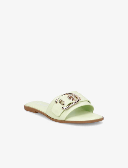 Mules plates à boucles métalliques stylisées - Vert pâle - 2