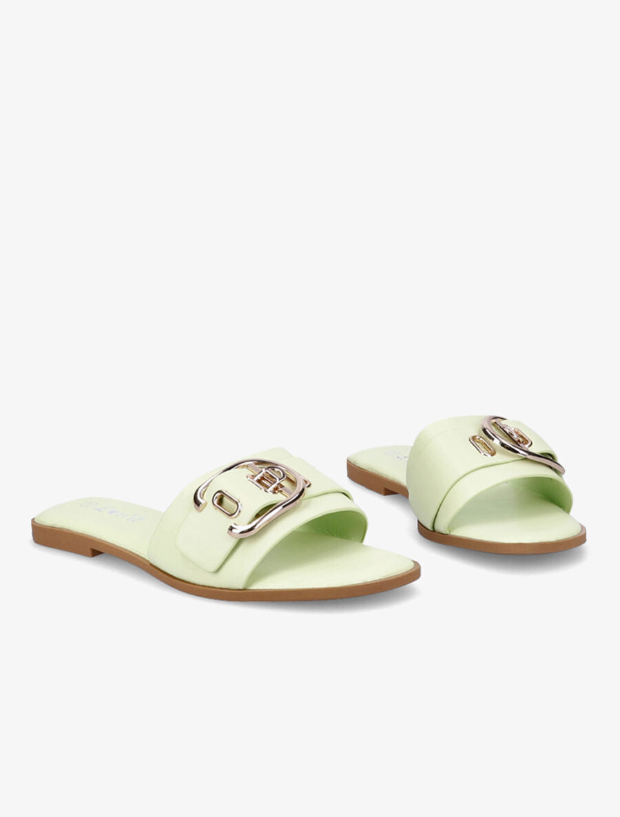 Mules plates à boucles métalliques stylisées - Vert pâle - 4