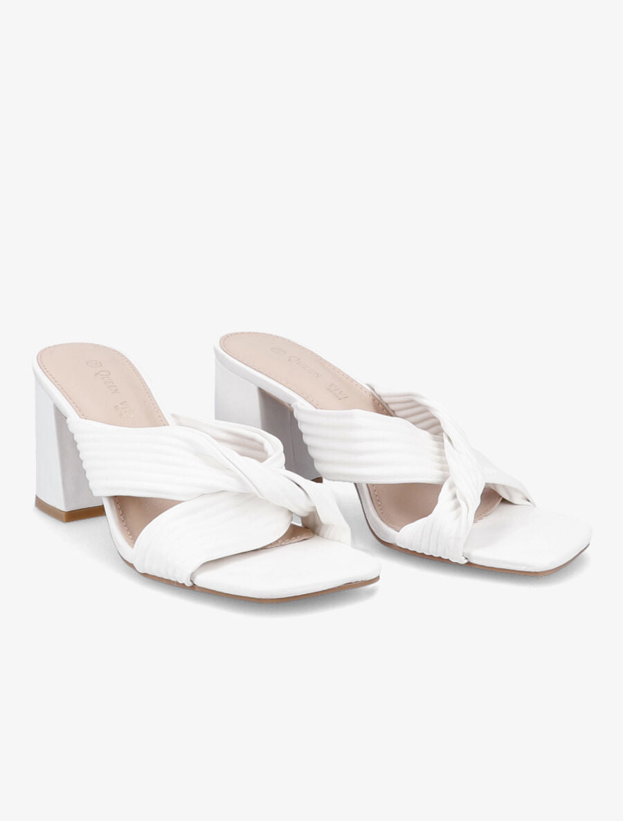 Mules à talons et brides croisées - Blanc - 4