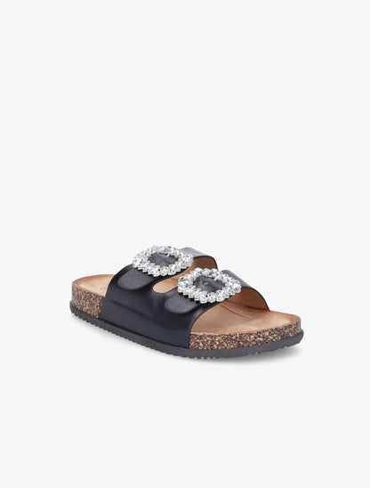 Mules double brides à boucles et strass - Noir - 2