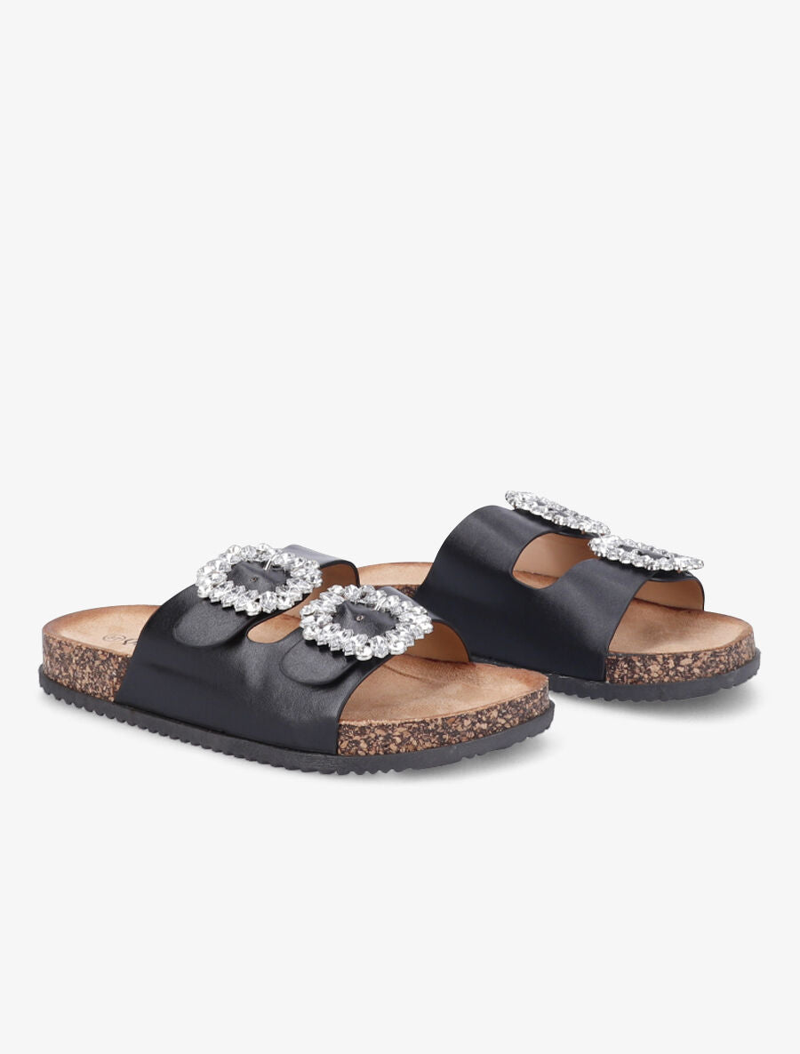 Mules double brides à boucles et strass - Noir - 4