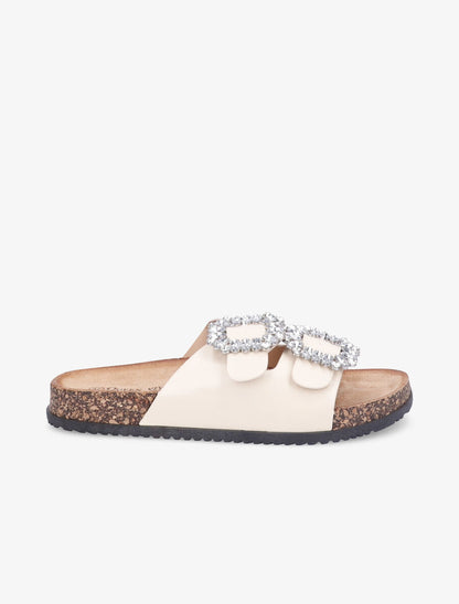 Mules double brides à boucles et strass - Beige - 1
