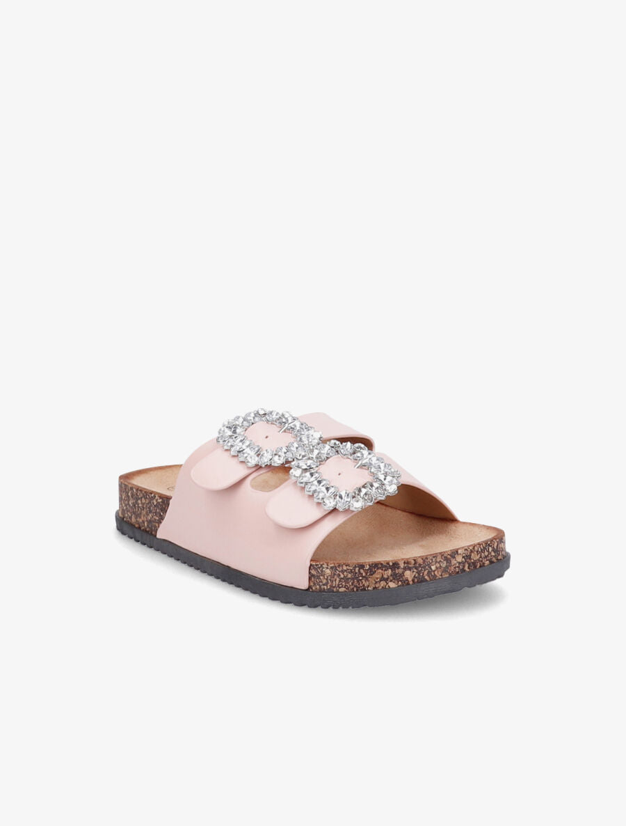 Mules double brides à boucles et strass - Rose - 2