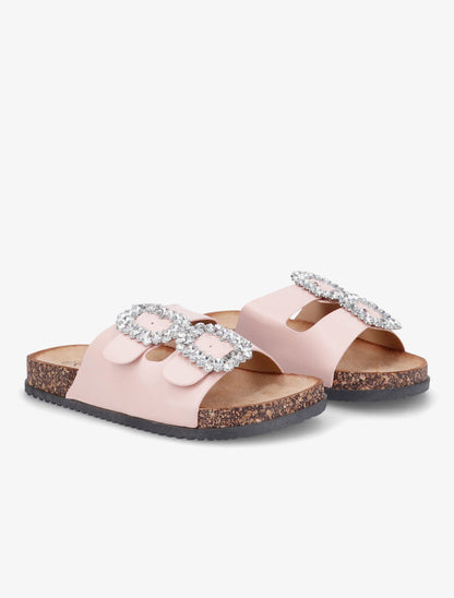 Mules double brides à boucles et strass - Rose - 4