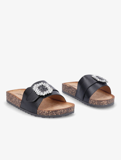 Mules brides à boucle et strass - Noir - 4