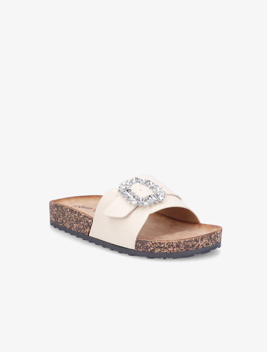 Mules brides à boucle et strass - Beige - 2