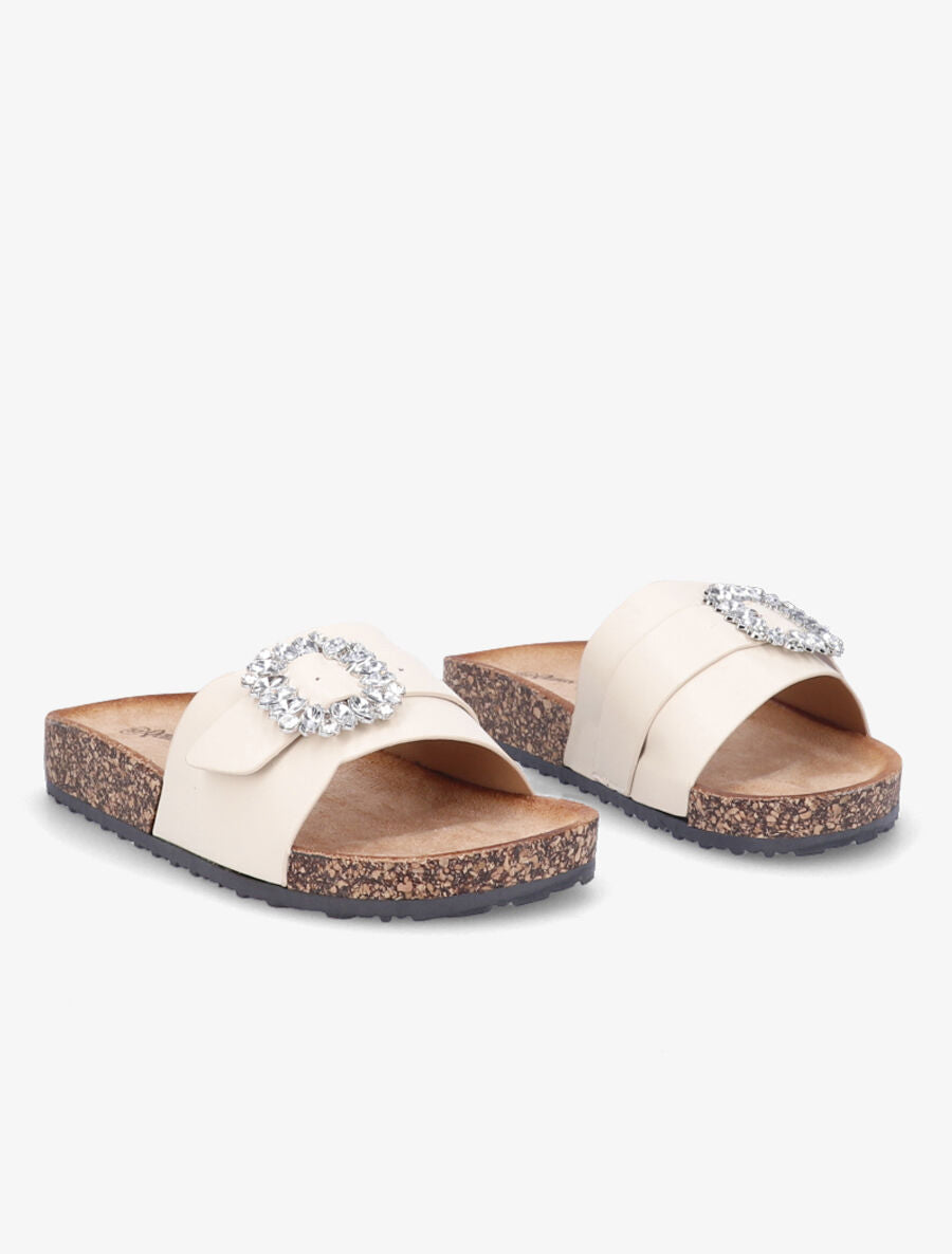 Mules brides à boucle et strass - Beige - 4