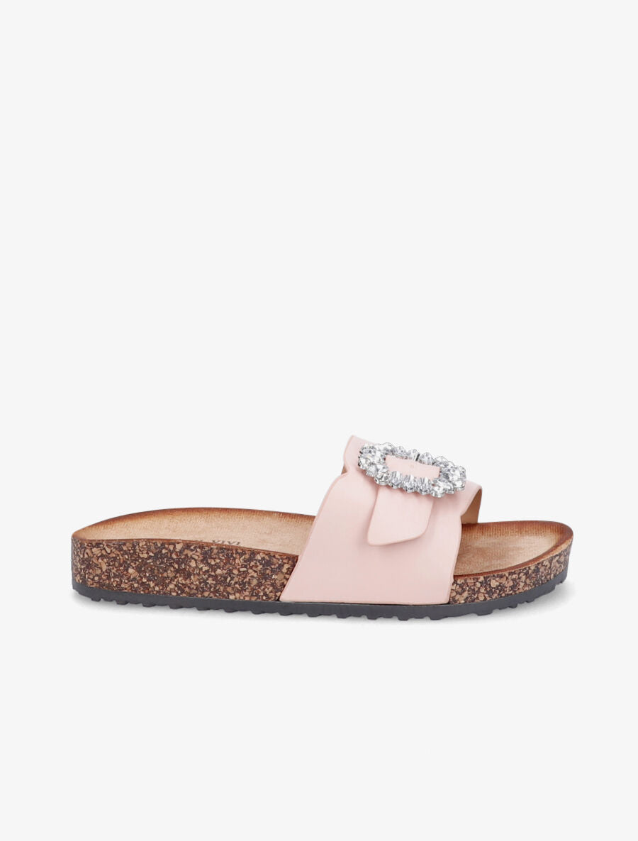 Mules brides à boucle et strass - Rose - 1
