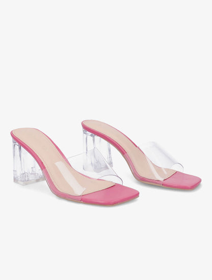 Mules transparentes à talons - Fushia - 4