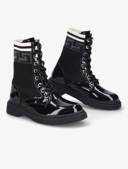 Bottines vernies et tissu côtelé à détails irisés - Noir - 5