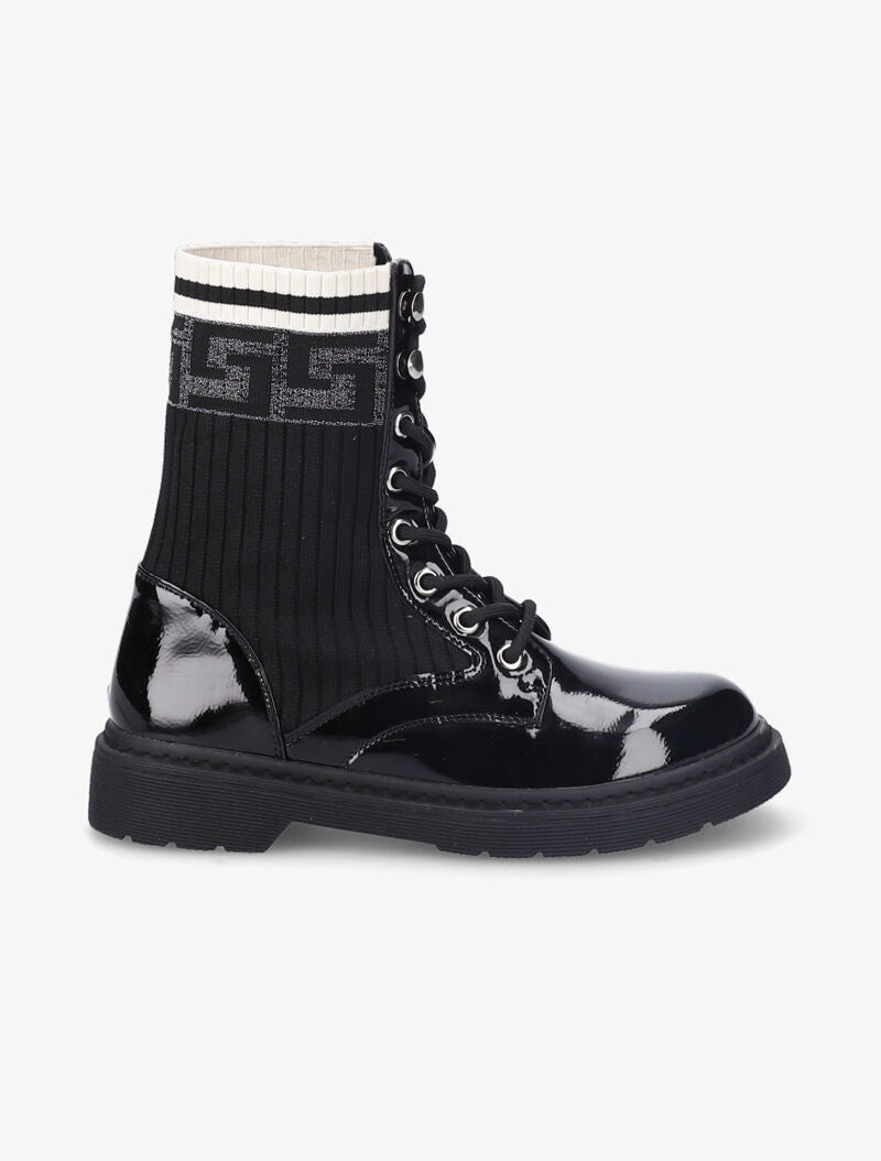 Bottines vernies et tissu côtelé à détails irisés - Noir - 2