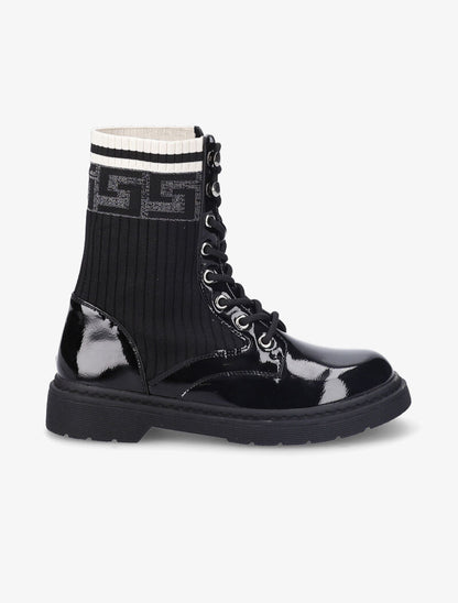 Bottines vernies et tissu côtelé à détails irisés - Noir - 2