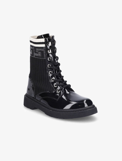 Bottines vernies et tissu côtelé à détails irisés - Noir - 3