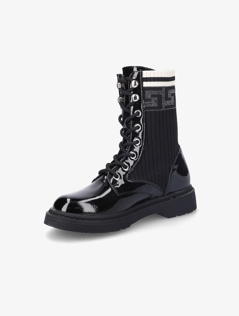 Bottines vernies et tissu côtelé à détails irisés - Noir - 4