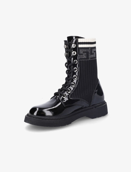 Bottines vernies et tissu côtelé à détails irisés - Noir - 4