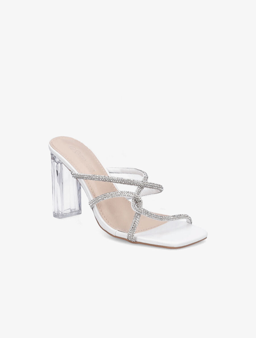 Mules à talons et brides à strass - Blanc - 2