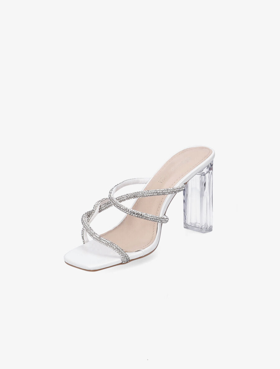 Mules à talons et brides à strass - Blanc - 3