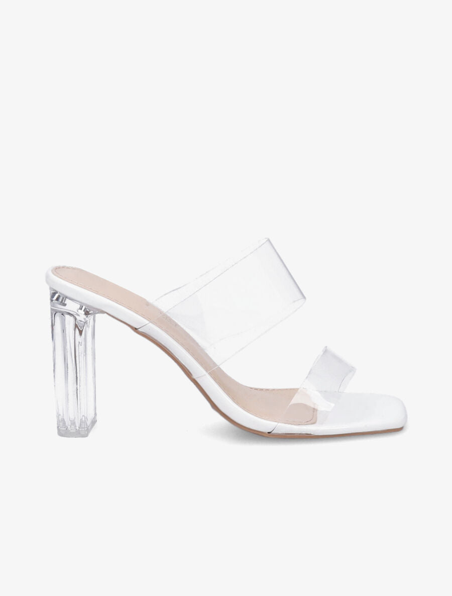 Mules à talons et double ganses transparentes - Blanc - 1