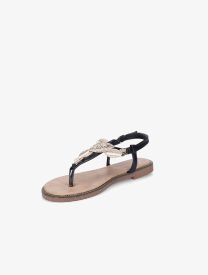 Nu-pieds en simili et feuilles dorées - Noir - 4