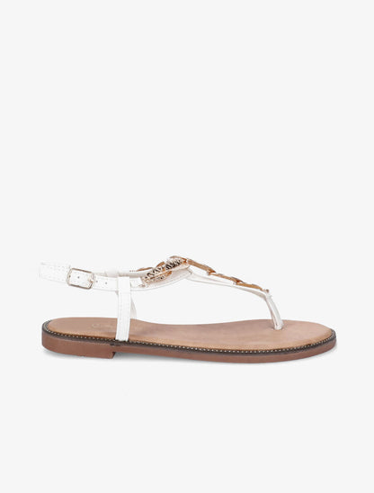 Nu-pieds en simili et feuilles dorées - Blanc - 1
