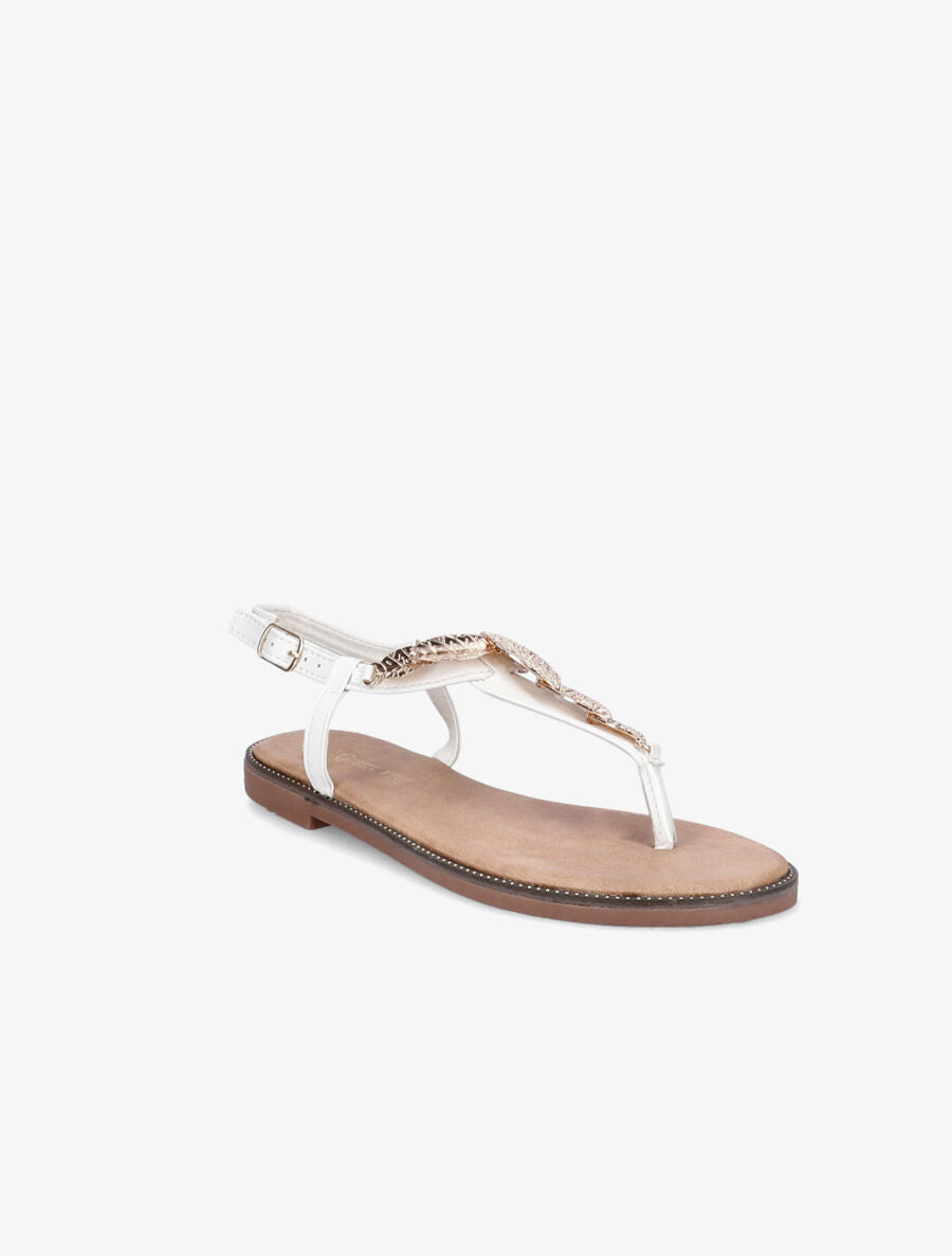 Nu-pieds en simili et feuilles dorées - Blanc - 2