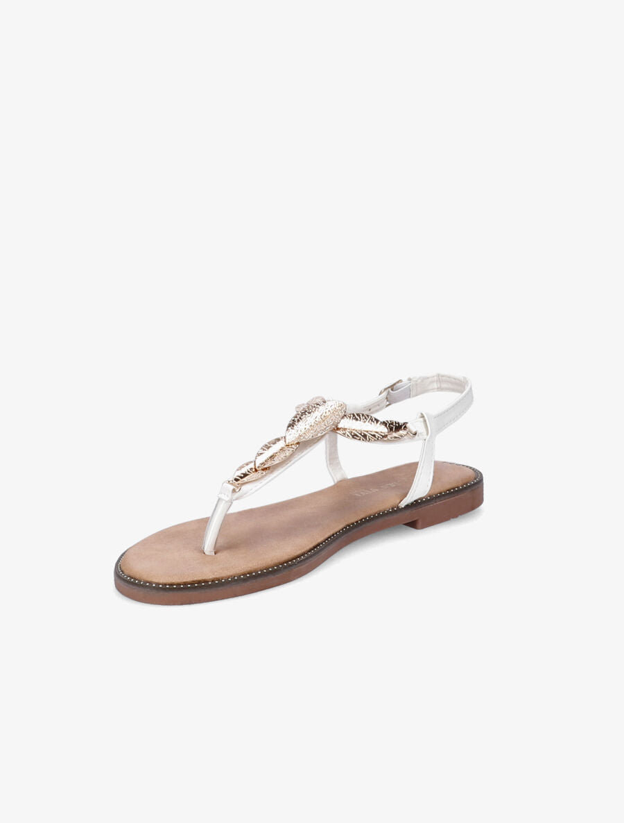 Nu-pieds en simili et feuilles dorées - Blanc - 3