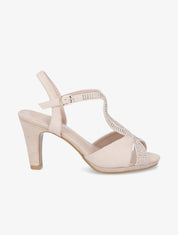 Sandales à talons en suédine à détail strass - Beige - 1
