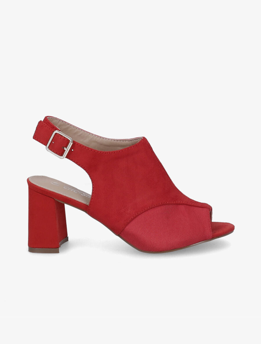 Sandales à talons et ganse bi-matière - Rouge - 5
