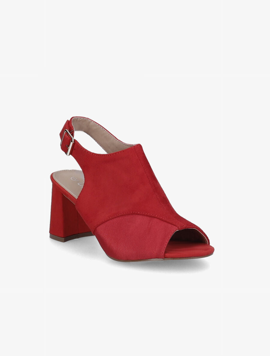 Sandales à talons et ganse bi-matière - Rouge - 2