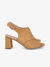 Sandales à talons et ganse bi-matière - Camel - 1