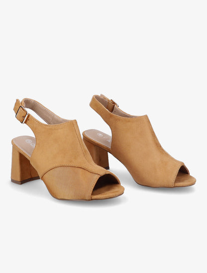 Sandales à talons et ganse bi-matière - Camel - 4
