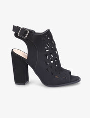 Sandales en suédine à talons ajourées style triangle - Noir - 1