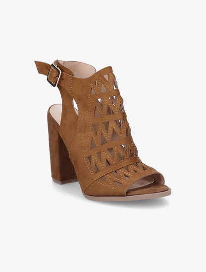 Sandales en suédine à talons ajourées style triangle - Camel - 2