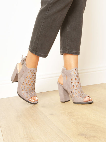 Sandales en suédine à talons ajourées style triangle - Gris - 2