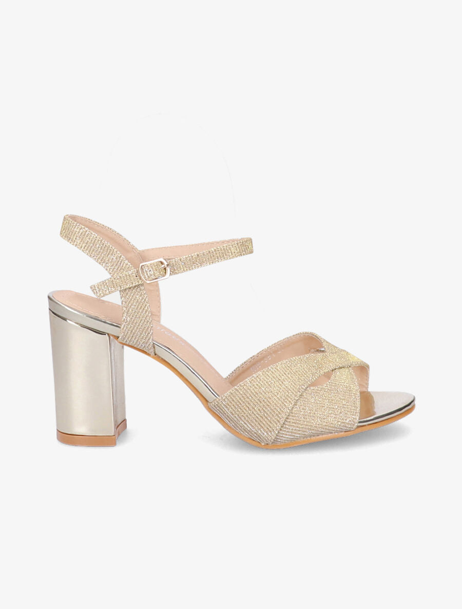 Sandales à brides croisées pailletées - Or - 1