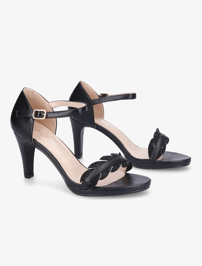 Sandales à talons et brides à strass style plume - Noir - 4