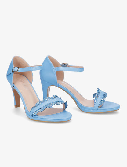 Sandales à talons et brides à strass style plume - Bleu - 4