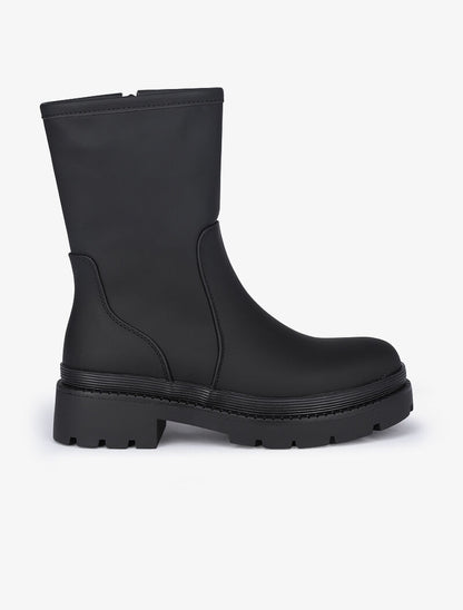 Boots montantes unies à semelles épaisses - Noir - 2