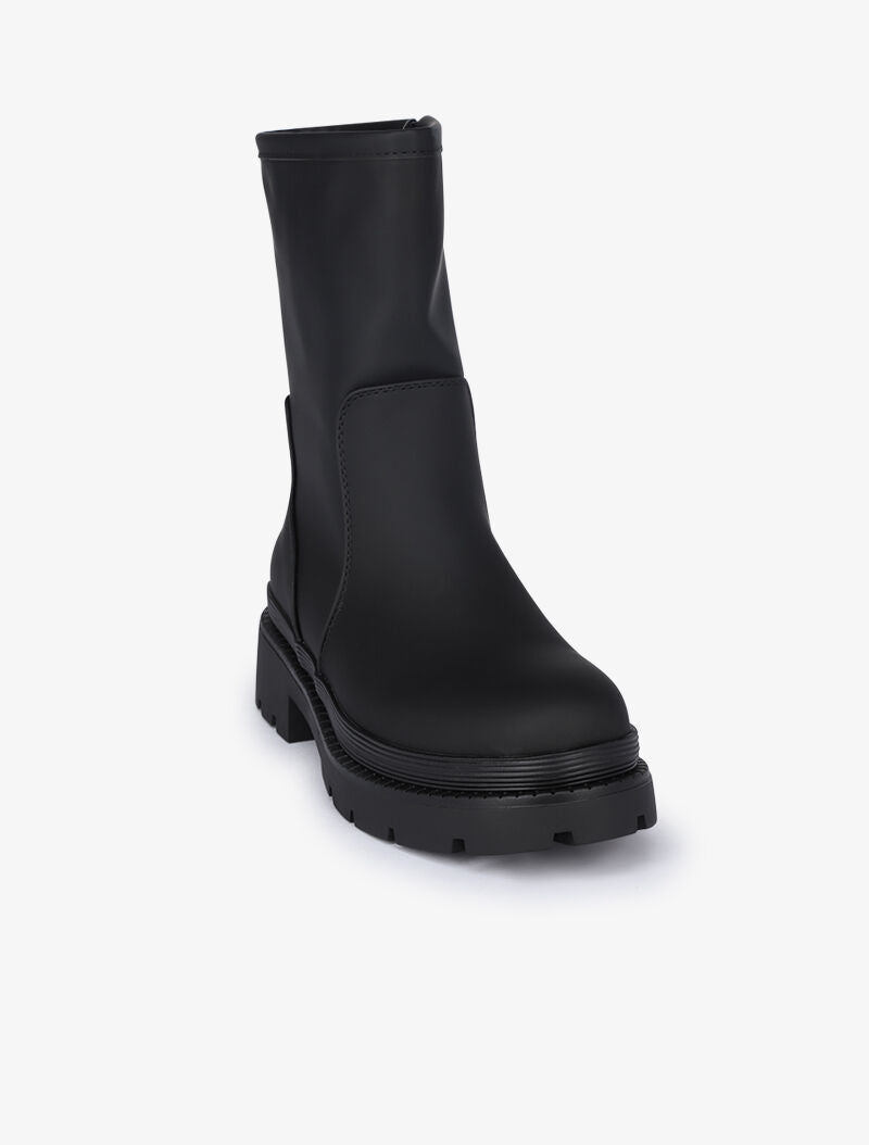 Boots montantes unies à semelles épaisses - Noir - 3