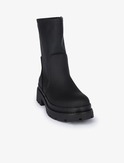 Boots montantes unies à semelles épaisses - Noir - 3