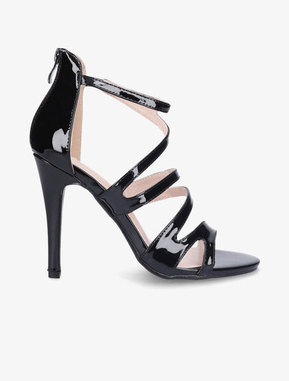 Sandales à talons en simili vernis - Noir - 1