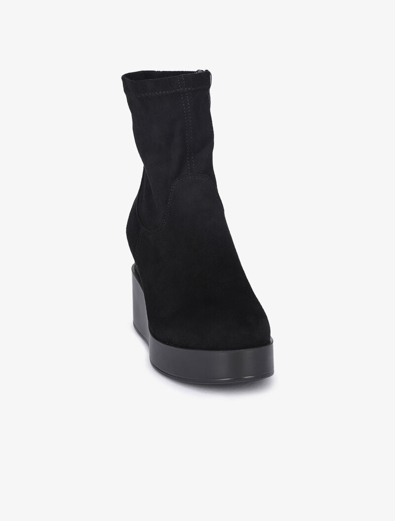 Bottines compensées et montantes en suédine - Noir - 3