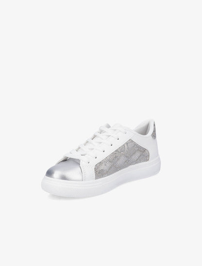 Baskets bi-matière effet python irisé - Blanc/gris - 3