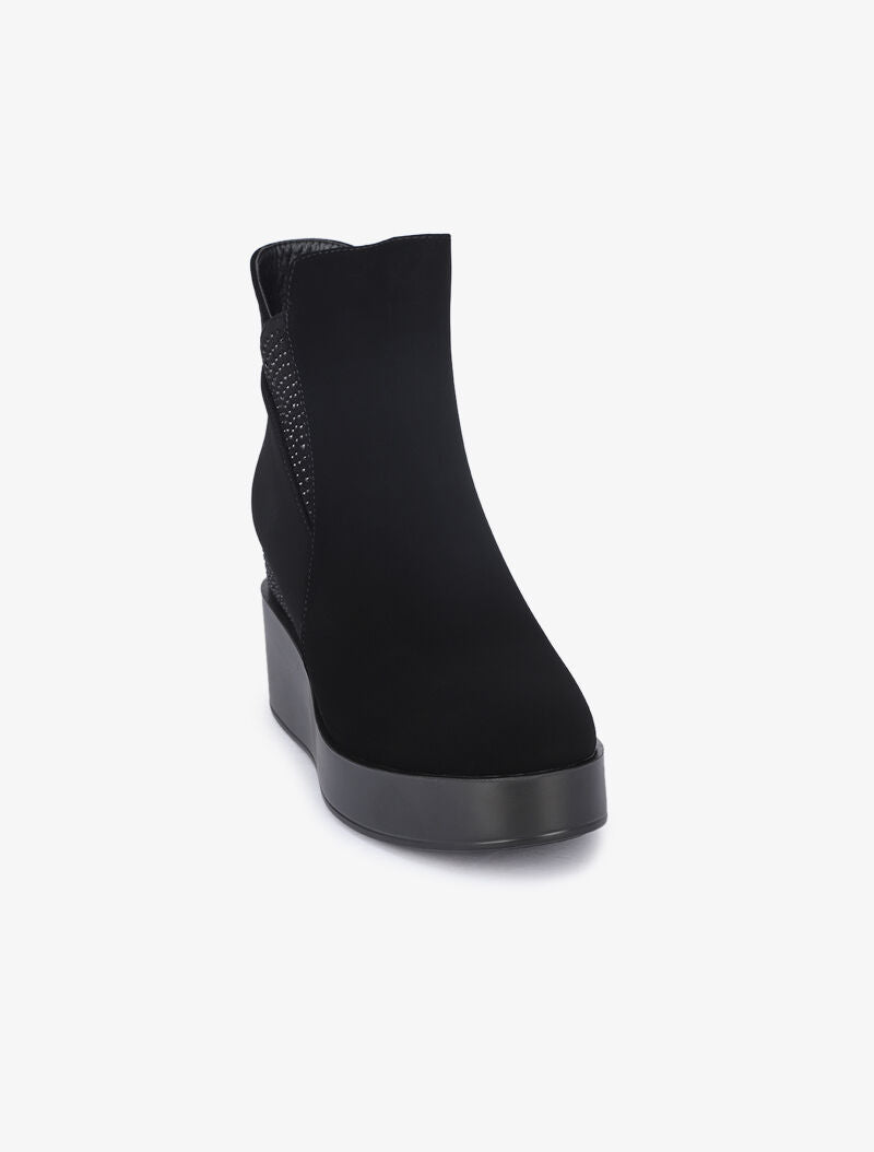 Bottines compensées en suédine ornées de strass - Noir - 3