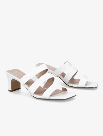 Mules à talons et brides élastiquées - Blanc - 4